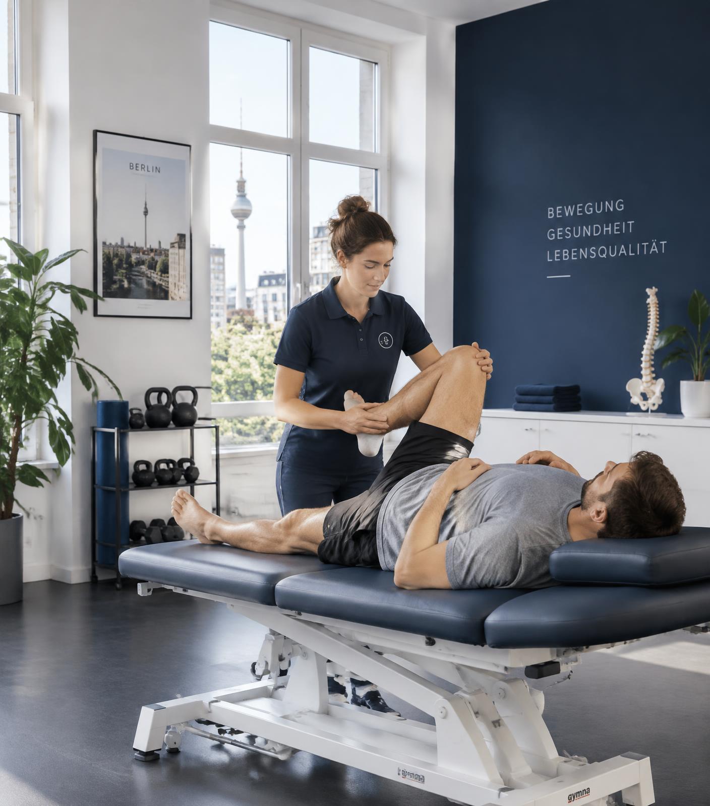 Physiotherapeutin behandelt einen Patienten in der JAYMA Praxis in Berlin